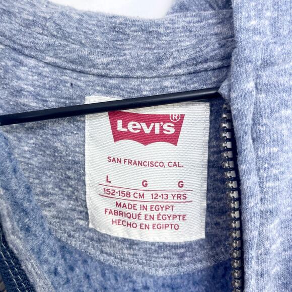 LEVIS Spellout Sleeve Hooded Sweatshirt Gray Full Zip Kangaroo Pocket Boys Large - Picture 5 of 5